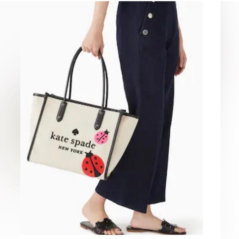Kate Spade New York NWT ELLA LADYBUG TOTE BAG- Canvas w/Pebble Leather Trim